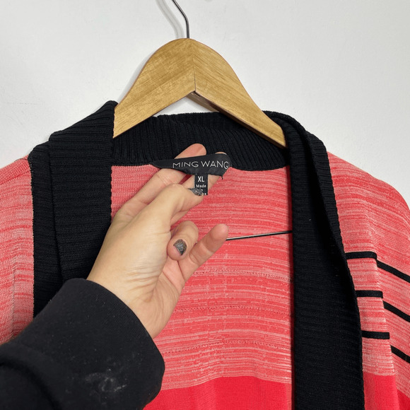 MING WANG Ombre Stripe Soft Knit Kimono Jacket pink acrylic open front WOMENS XL - Picture 4 of 6